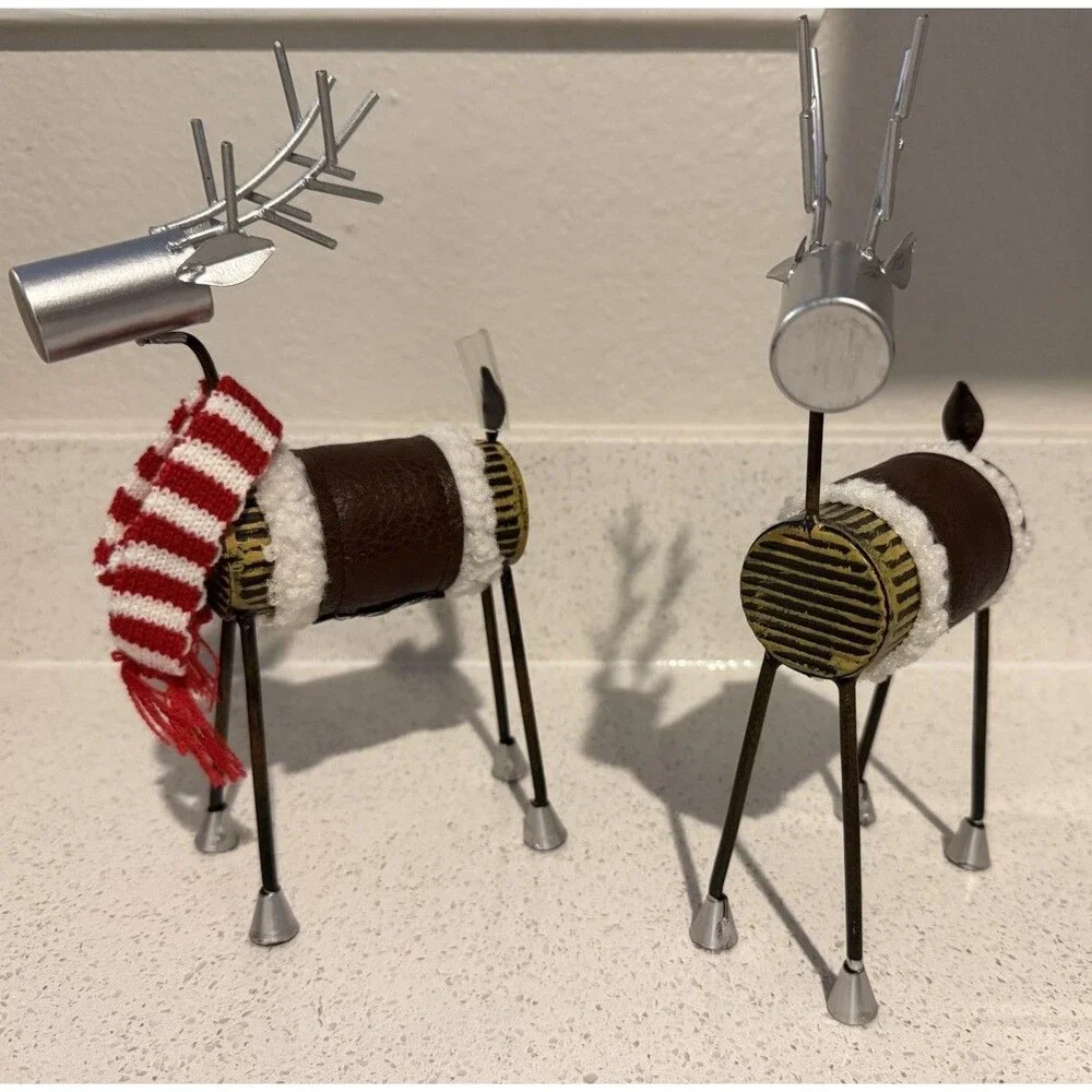Modern Reindeer Set Brown Silver Red White Seasonal Holiday Christmas Figurines